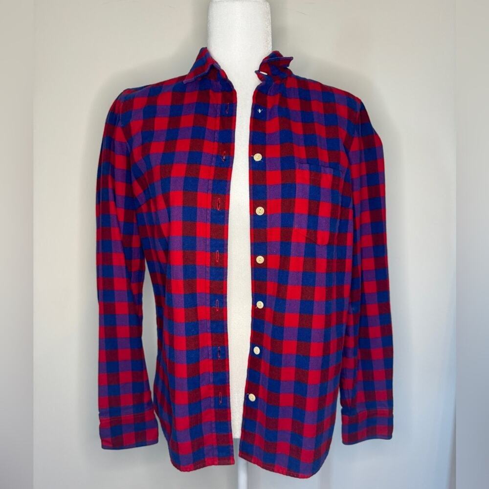 J.Crew Women's Flannel Button-Up Shirt - Red‎ & Blue Plaid - Size 4